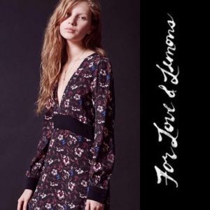 FOR LOVE & LEMONS Foxy DEEP V  FLORAL MIDI DRESS